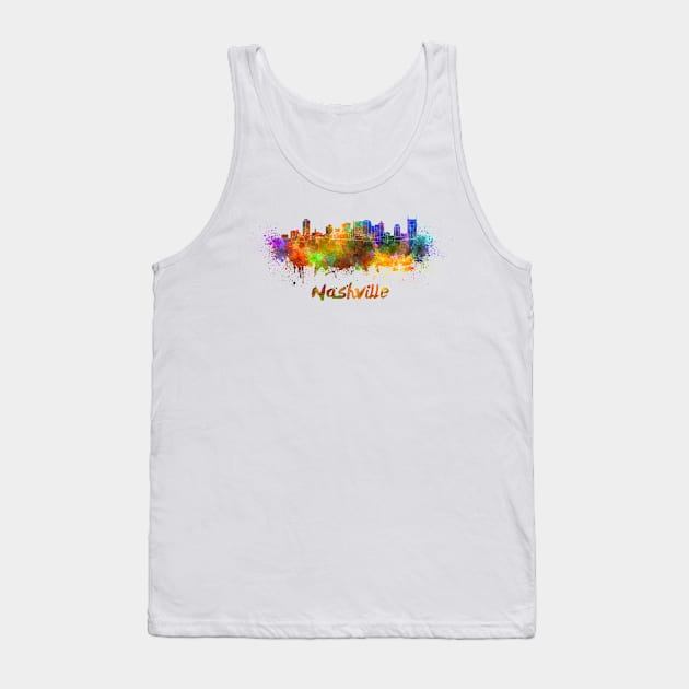 Nashville skyline in watercolor Tank Top by PaulrommerArt